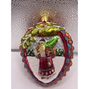 Glass Santa Christmas Ornament Pinecone Shape Red Coat‎ Green Tree Glitter